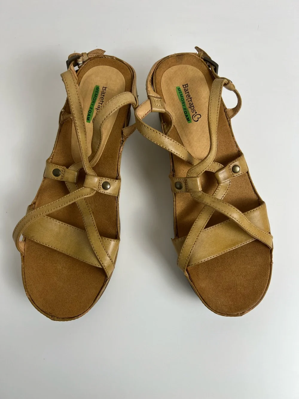 Baretraps Lotti Womens 11‎ Tan Strappy Wedge Sandals Memory Foam Comfort Shoes